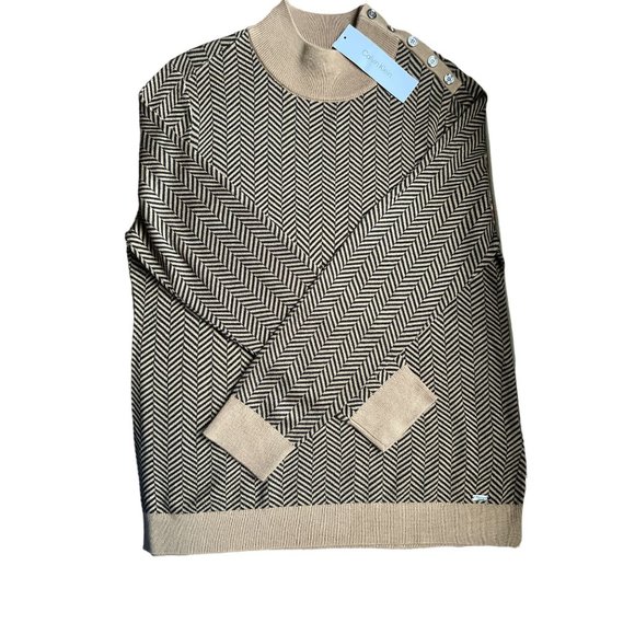 Calvin Klein women's tan/blk herringbone sweater size L NWT - Picture 1 of 3